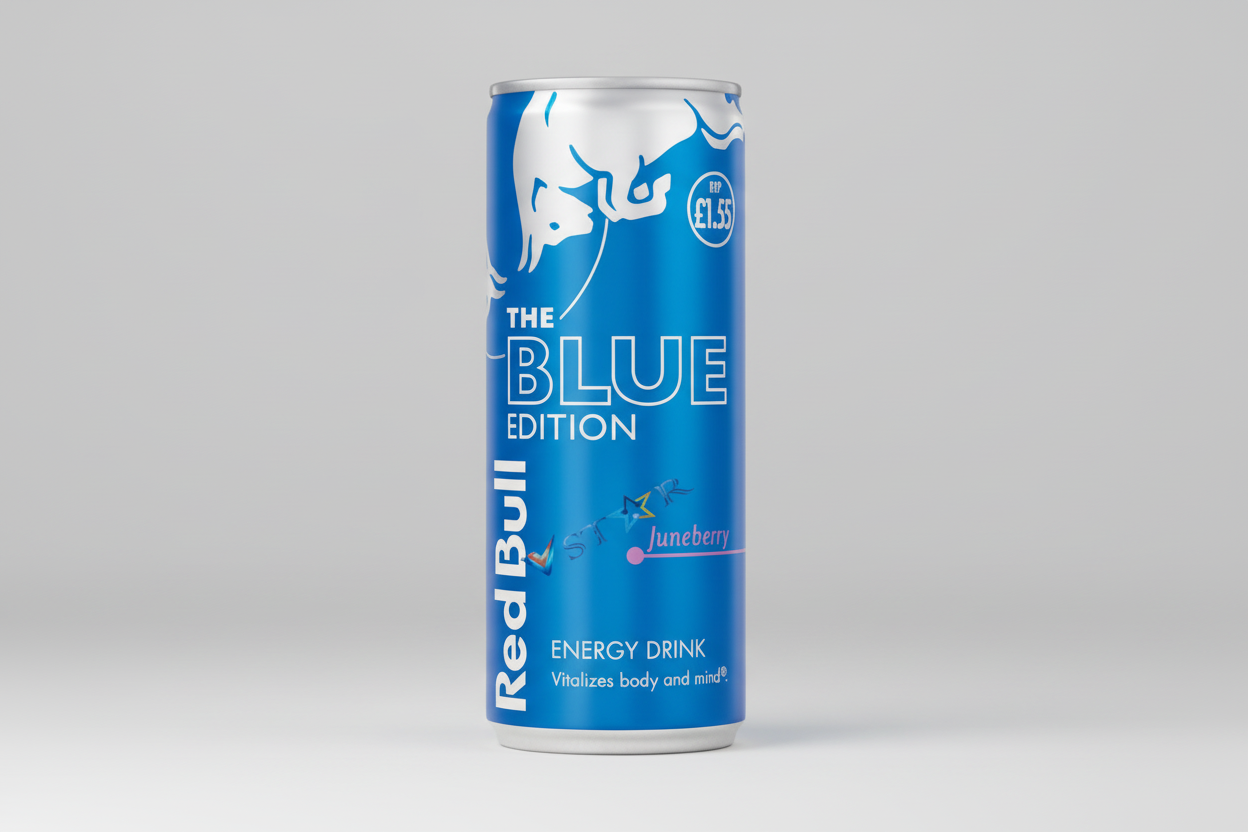 Red bull blue edition sugarfree juneberry cartoon
