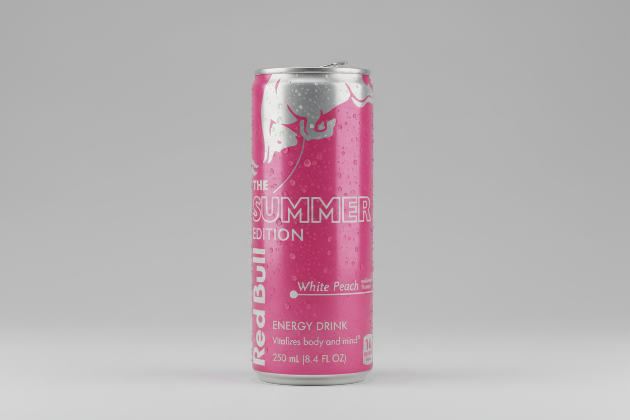 Red bull white peach flavor cartoon
