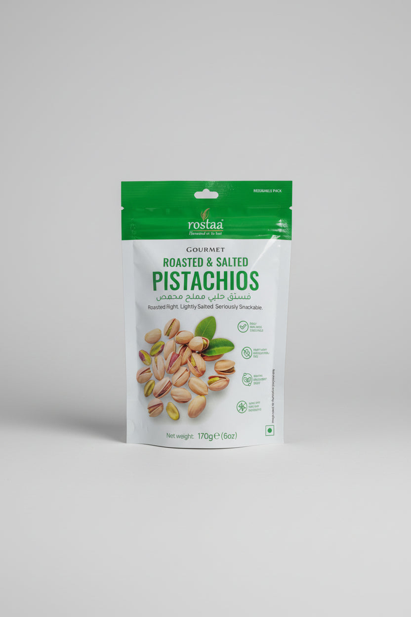 Rostaa Gourmet Line Roasted & Salted Pistachios carton