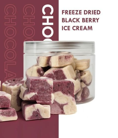 Freeze dried black berry sliced ice cream carton