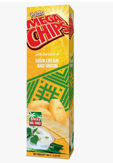 Mega Chips with The Taste OF Sour Cream And onion Carton