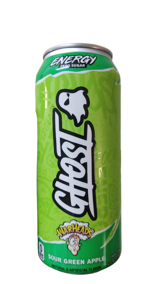 Ghost zero sugar sour green apple warheads carton